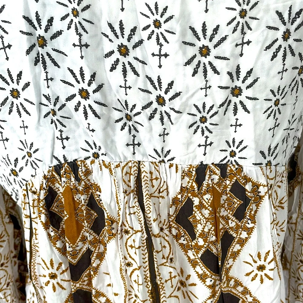 Free People NWOT Down by‎ The Bay Tunic Boho Long Sleeve Deep V neck Medium